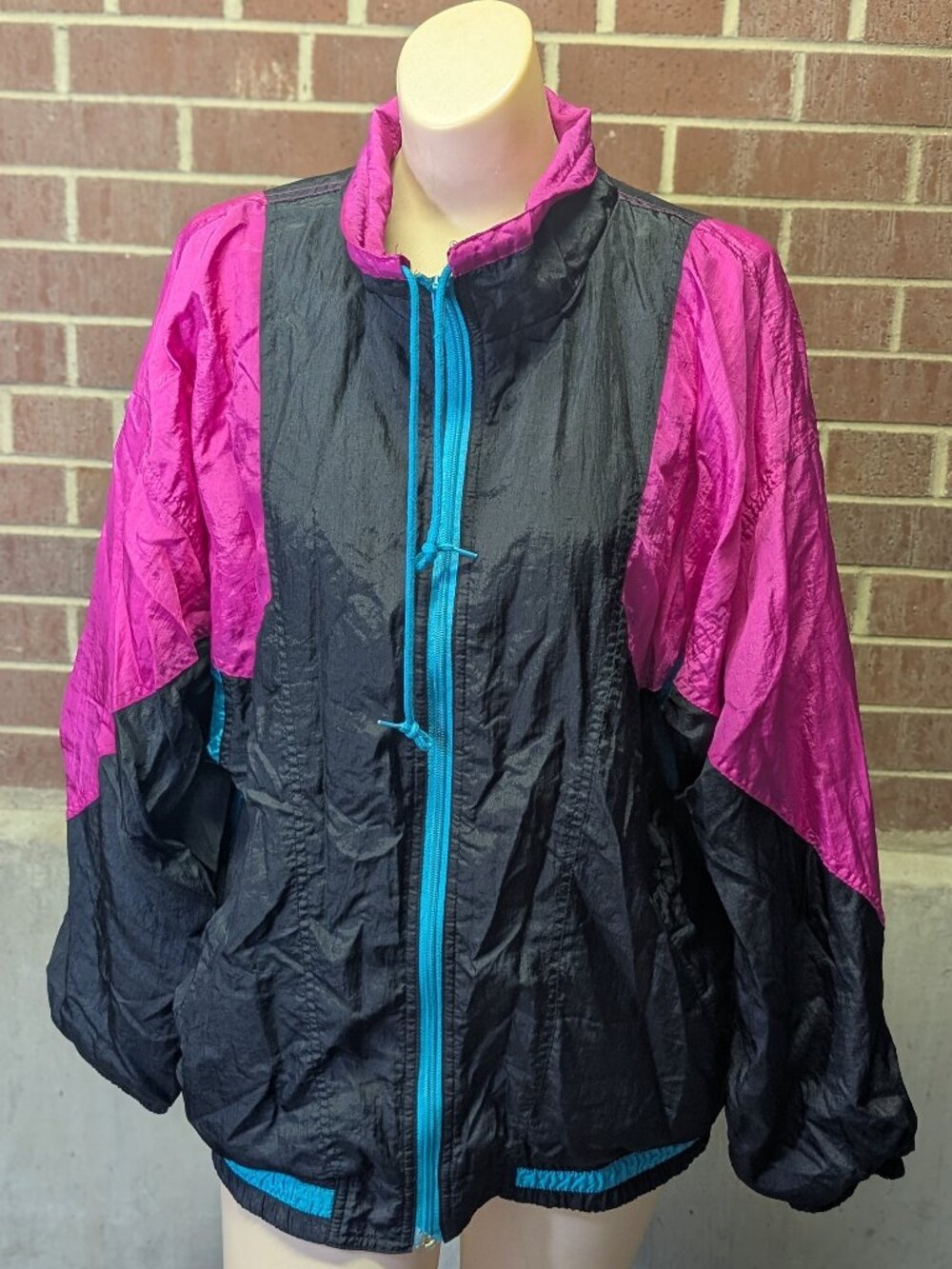 Vintage Bocoo Colorblock Windbreaker Jacket Women's L Pink Black Teal 80s 90s
